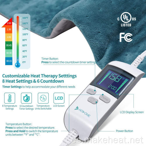 Almohadilla térmica, Almohadilla eléctrica China para el alivio del dolor con 8 configuraciones de temperatura, Almohadilla térmica de terapia húmeda con 6 temporizadores